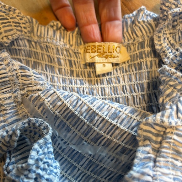 Rebellion Again Cottage Core Maxi Blue and White Comfy Striped Dress with bows - Picture 3 of 4